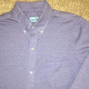 J.McLaughlin Blue Chambray soft cotton pocket button down LS shirt- L Trim fit
